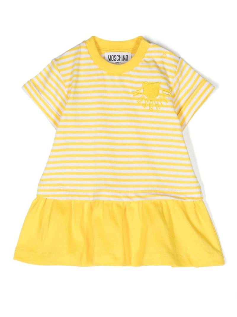 Moschino Kids logo-embroidered striped dress - Yellow von Moschino Kids