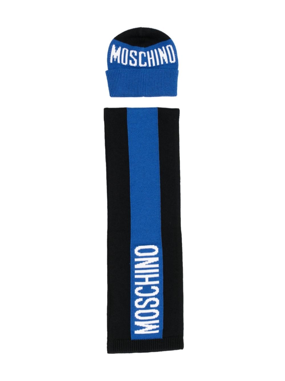 Moschino Kids logo intarsia-knit hat set - Blue von Moschino Kids