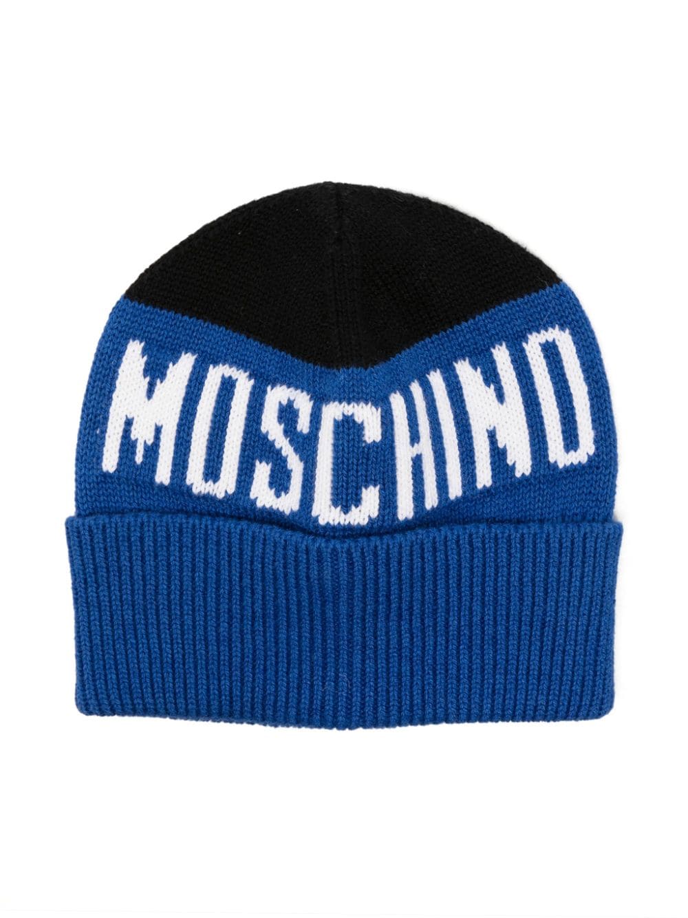 Moschino Kids logo-intarsia ribbed beanie - Blue von Moschino Kids