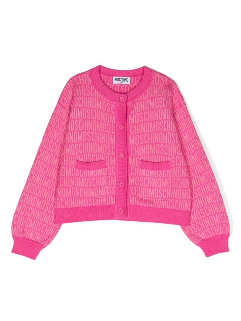 Moschino Kids logo-jacquard ribbed-knit cardigan - Pink von Moschino Kids