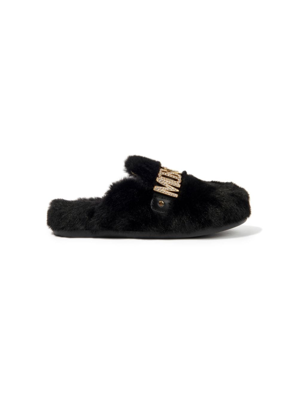 Moschino Kids logo-lettering faux-fur slippers - Black von Moschino Kids