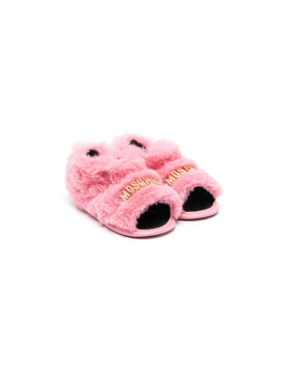 Moschino Kids logo-lettering shearling slippers - Pink von Moschino Kids