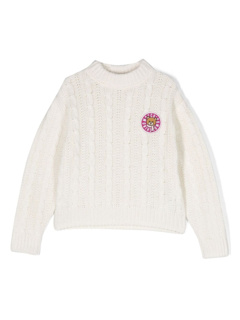 Moschino Kids logo-patch cable-jumper - White von Moschino Kids