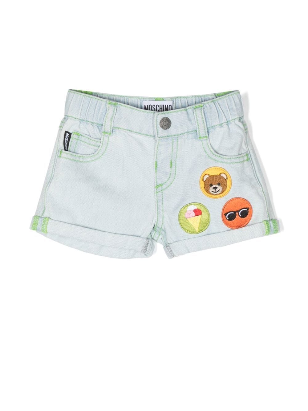 Moschino Kids logo-patch denim shorts - Blue von Moschino Kids