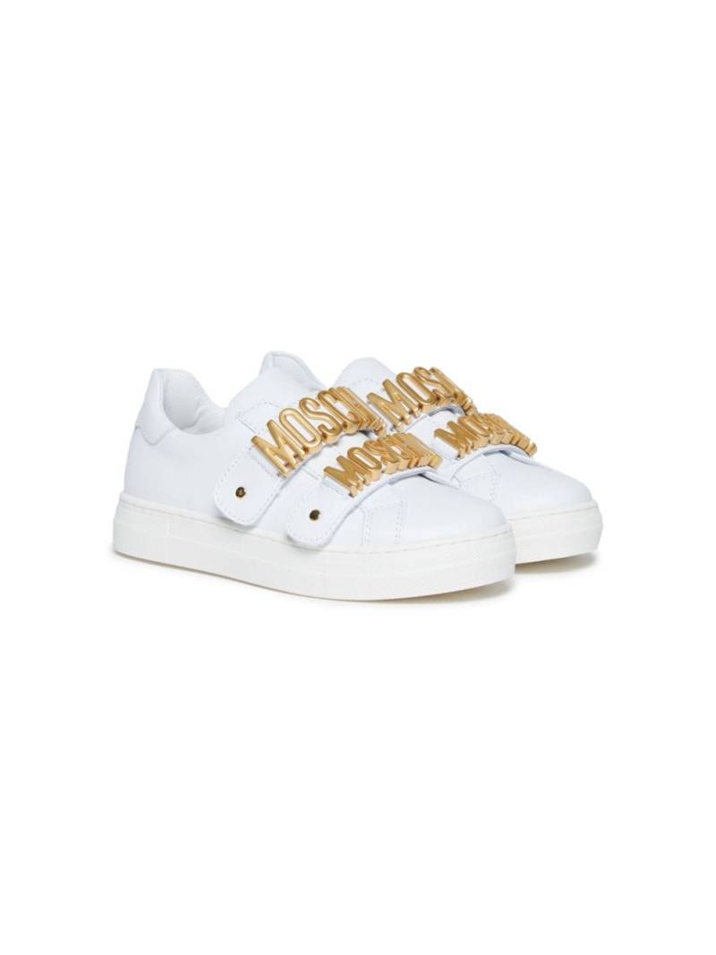 Moschino Kids logo-plaque leather sneakers - White von Moschino Kids