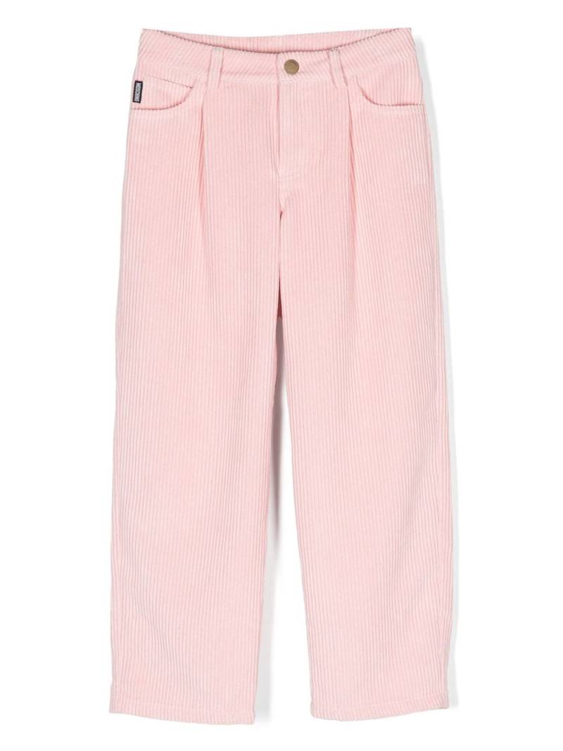 Moschino Kids logo-print straight-leg corduroy trousers - Pink von Moschino Kids