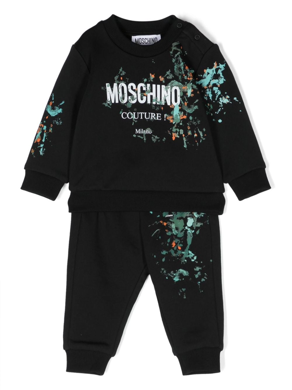 Moschino Kids paint-splatter logo-print tracksuit set - Black von Moschino Kids