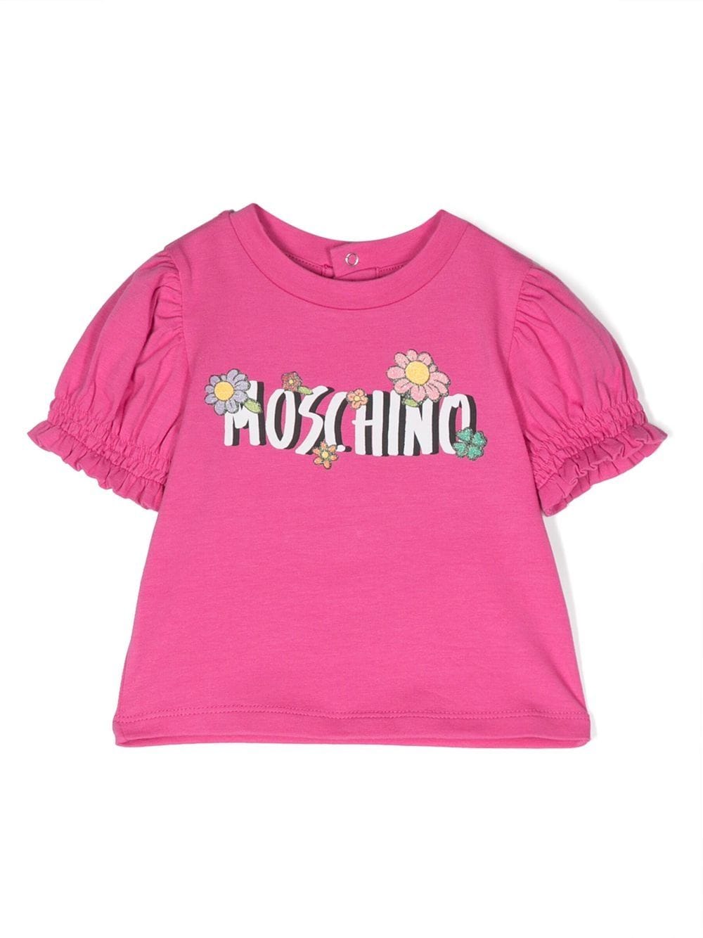 Moschino Kids puff-sleeve floral-print shirt - Pink von Moschino Kids