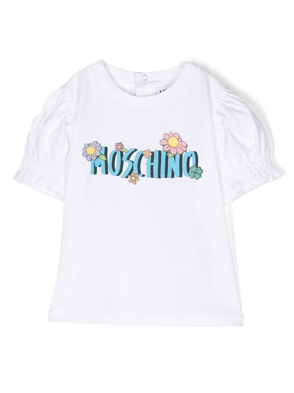 Moschino Kids puff-sleeves floral-print T-shirt - White von Moschino Kids