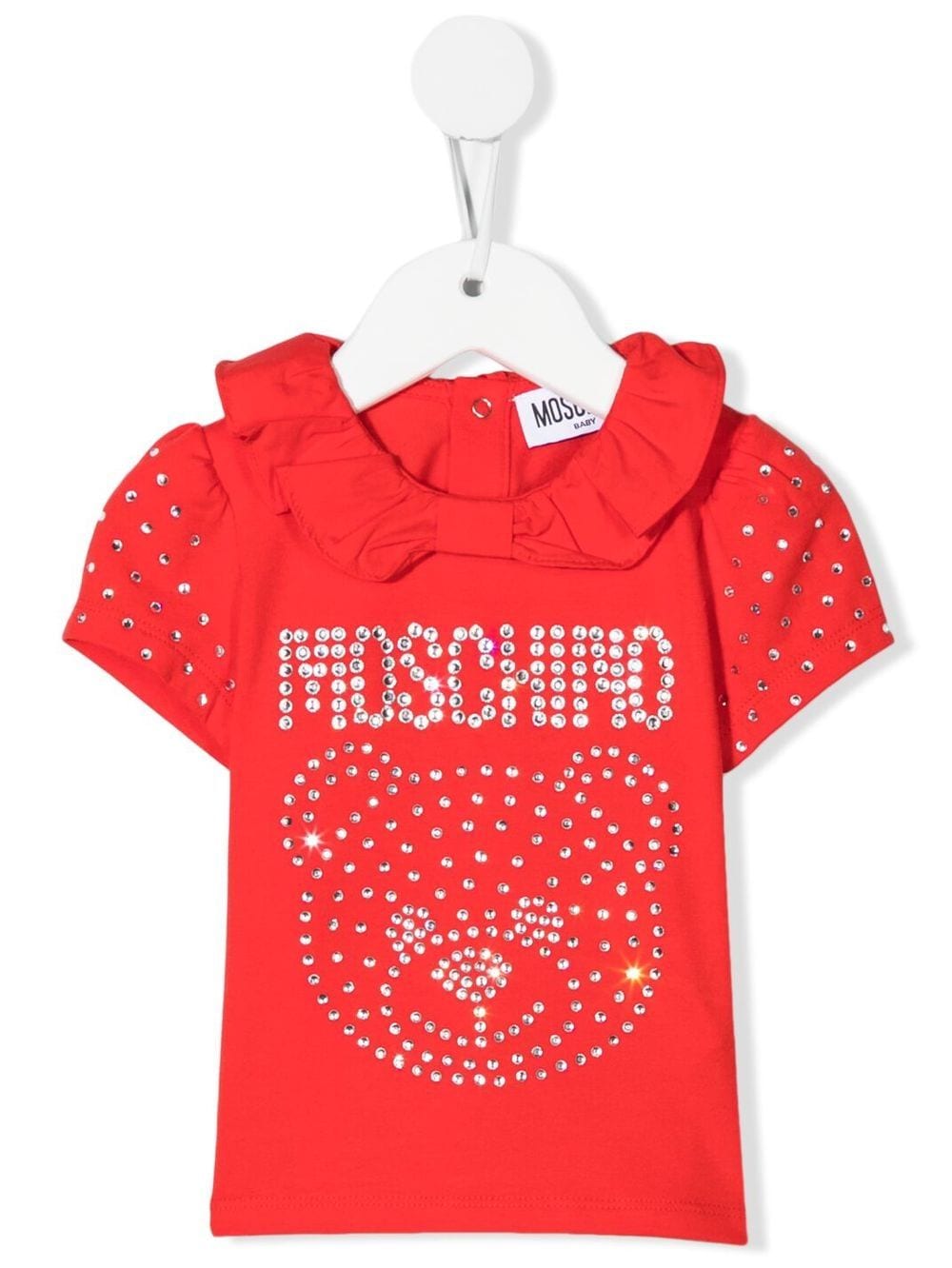 Moschino Kids rhinestone-embellished ruffle T-shirt - Red von Moschino Kids