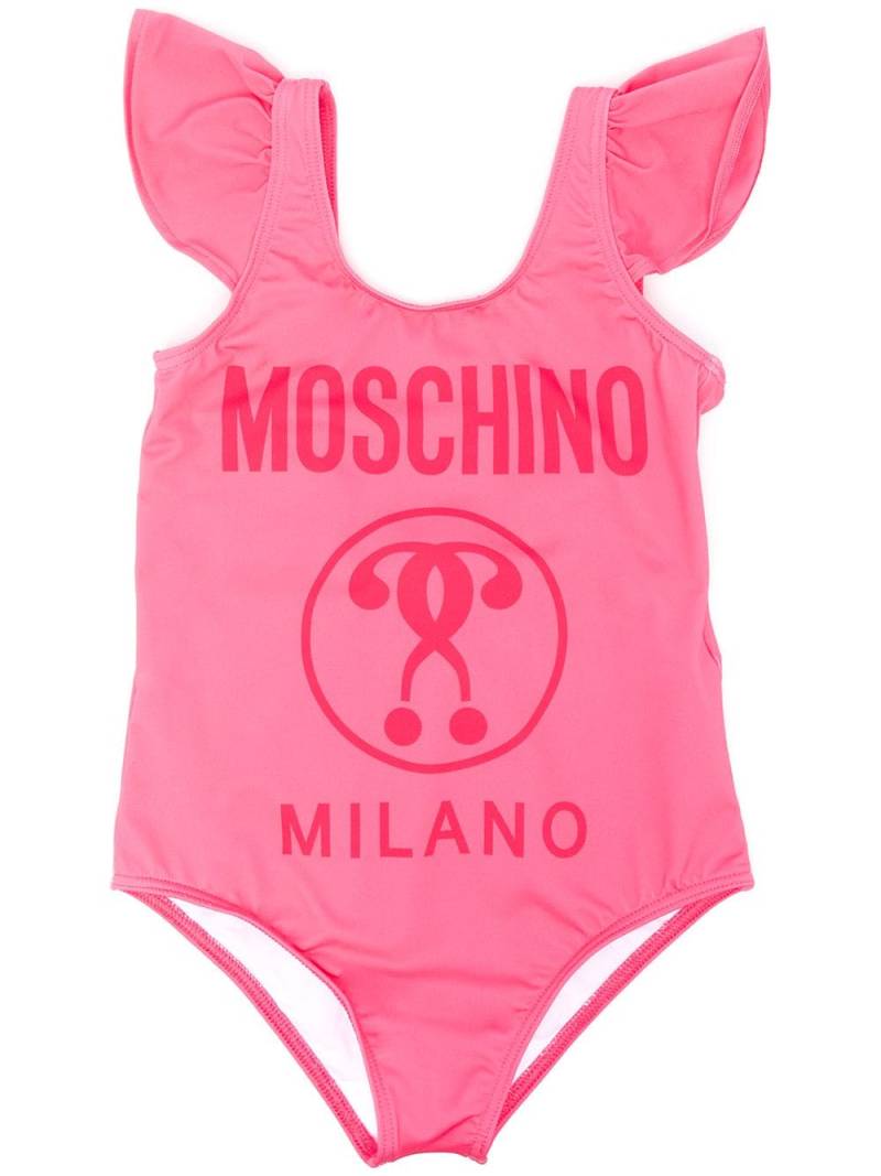 Moschino Kids ruffle logo print swimsuit - Pink von Moschino Kids