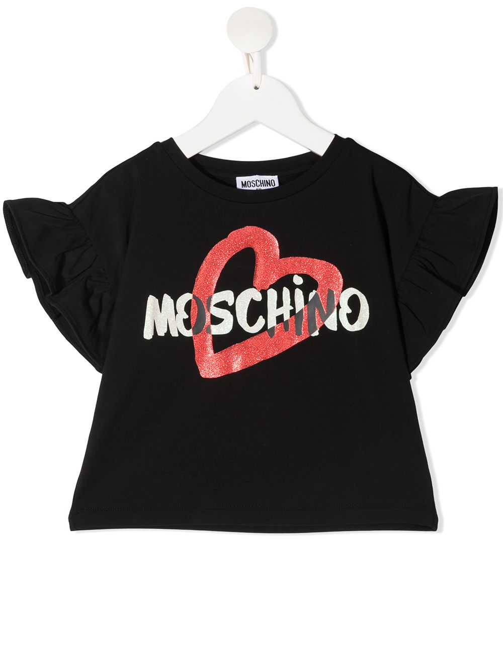 Moschino Kids ruffle-sleeve logo print t-shirt - Black von Moschino Kids