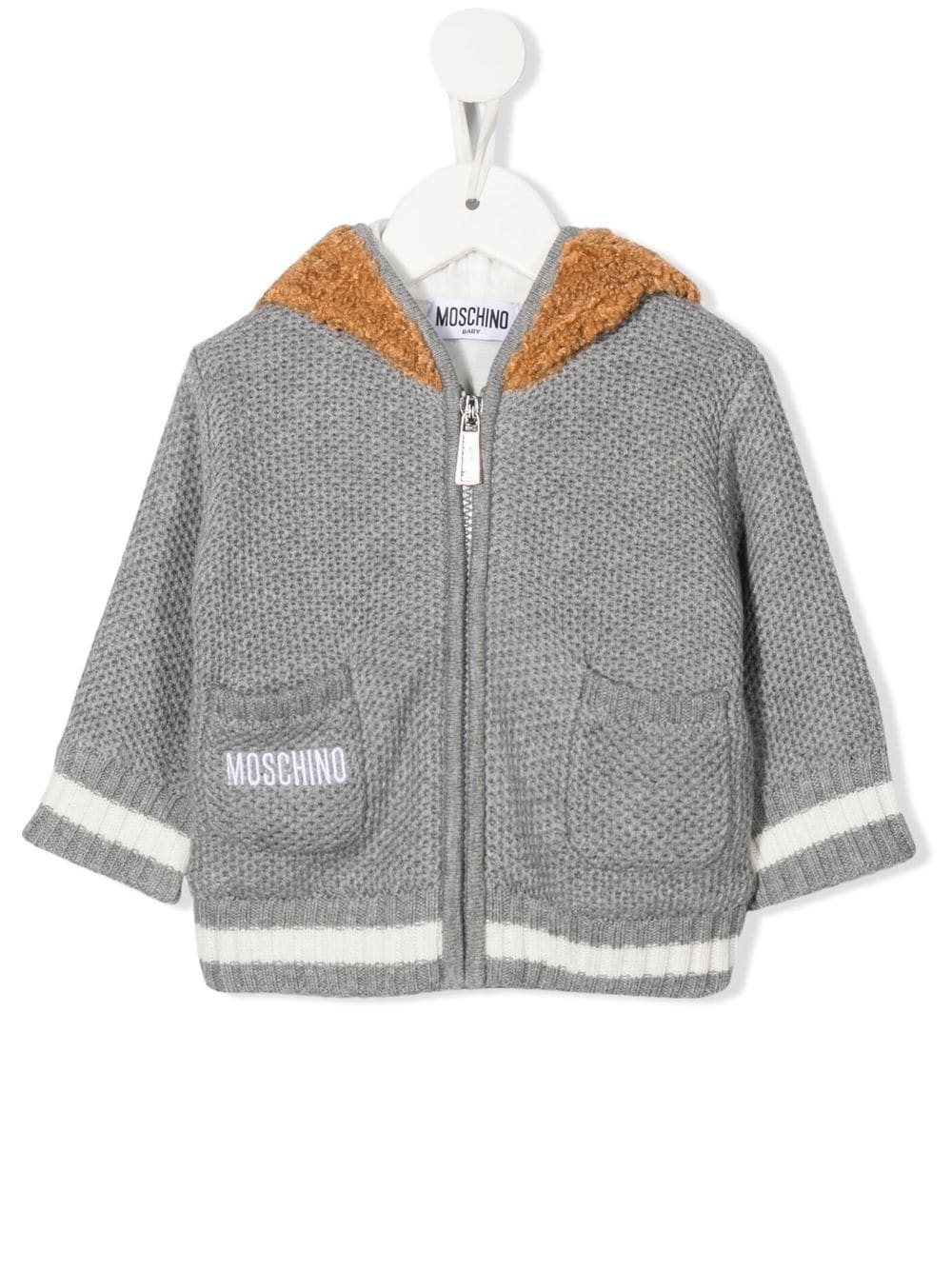 Moschino Kids teddy bear-hood knitted jacket - Grey von Moschino Kids