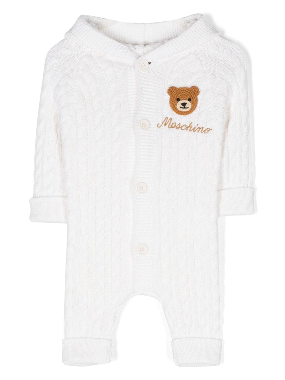 Moschino Kids teddy bear-patch knitted romper - White von Moschino Kids