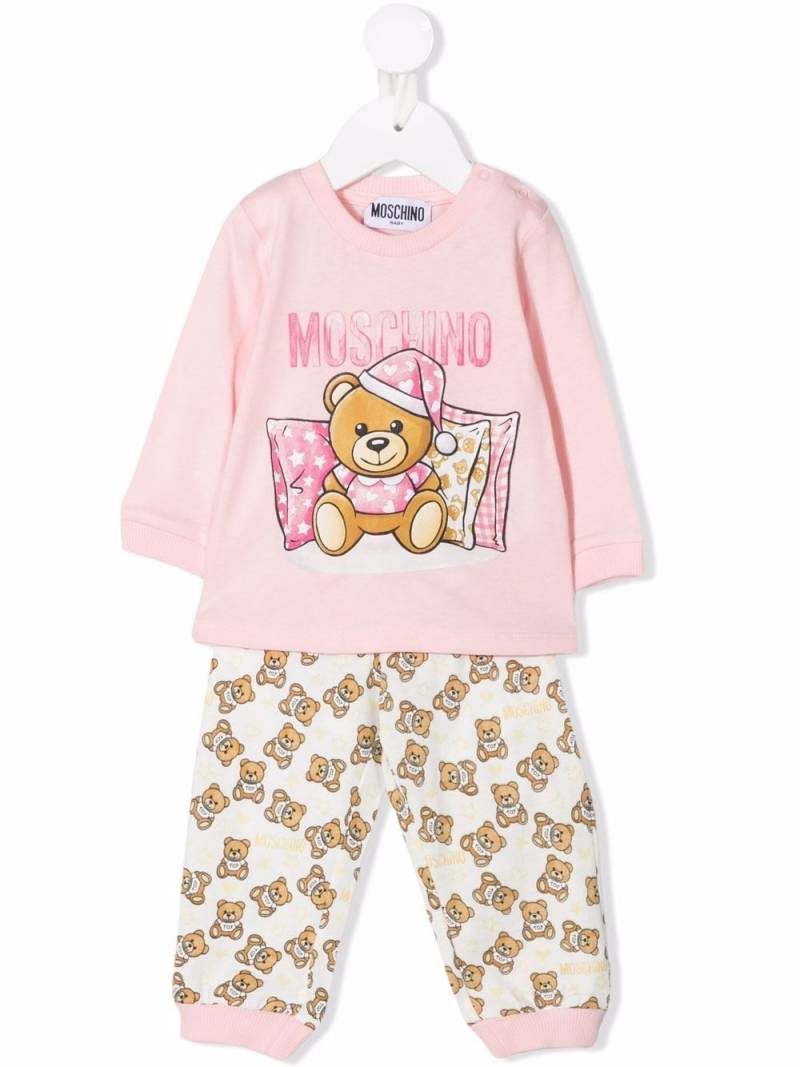 Moschino Kids teddy bear-print cotton trouser set - Pink von Moschino Kids