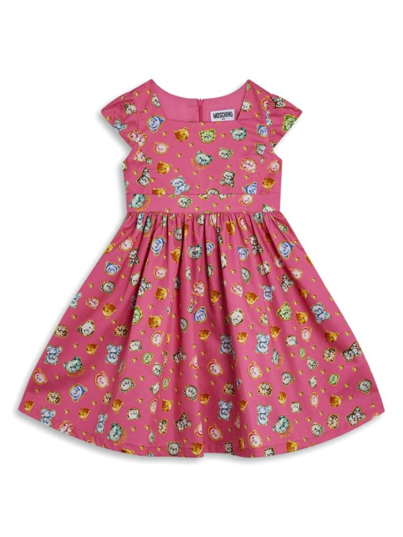 Moschino Kids teddy-print flared cotton dress - Pink von Moschino Kids
