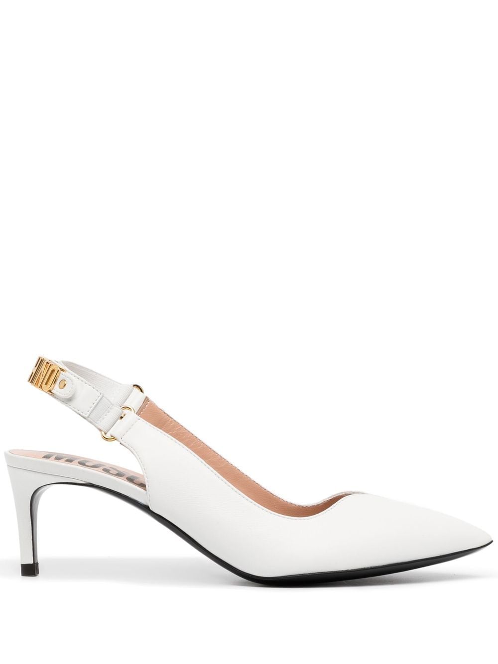 Moschino 65mm logo slingback-strap pumps - White von Moschino