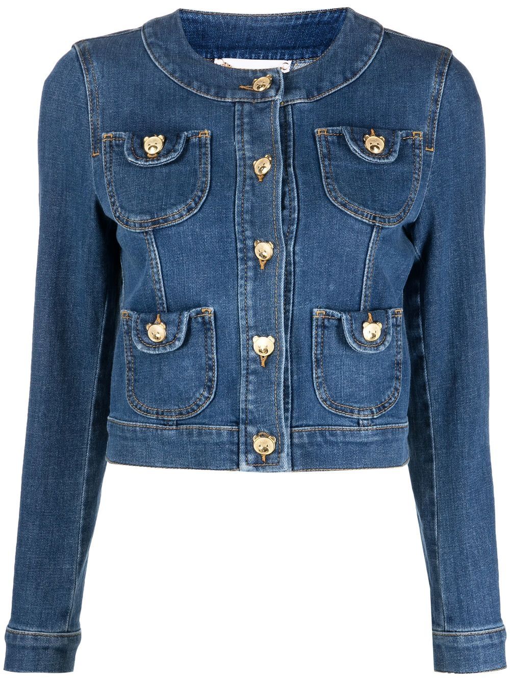 Moschino Toy-bear shaped button denim jacket - Blue von Moschino