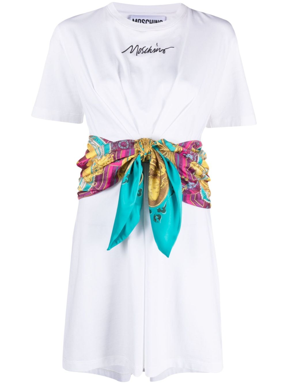 Moschino attached-scarf cotton T-shirt dress - White von Moschino