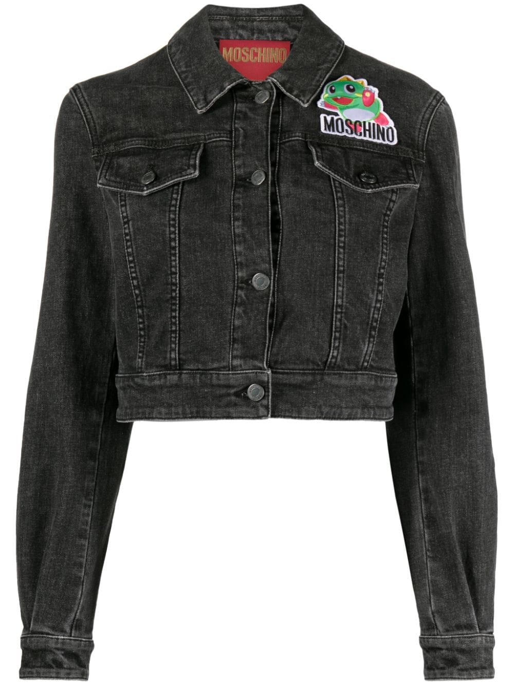 Moschino cartoon-appliqué cropped denim jacket - Black von Moschino