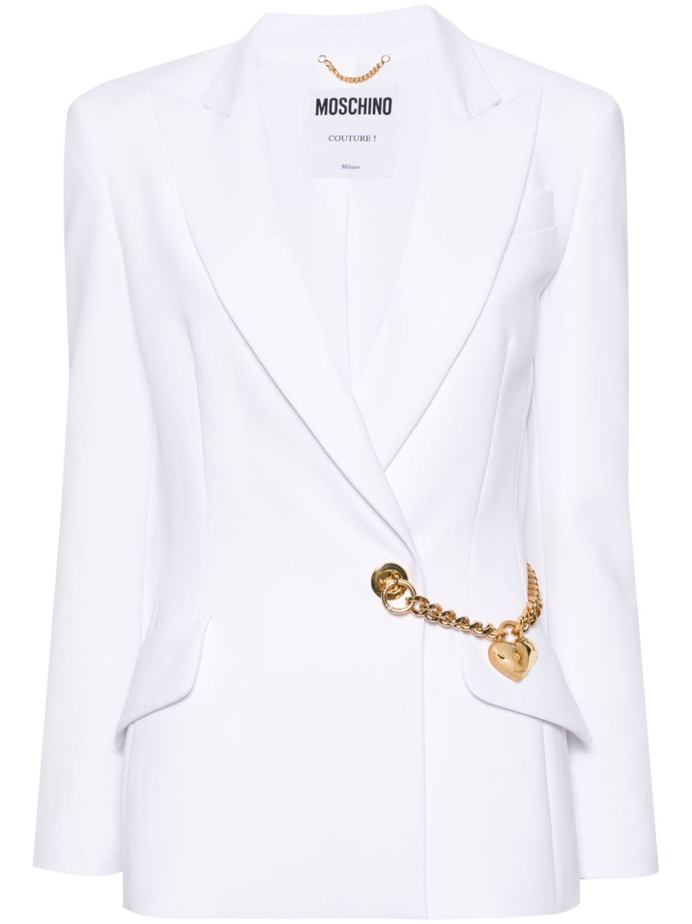 Moschino chain-detail interlock-twill blazer - White