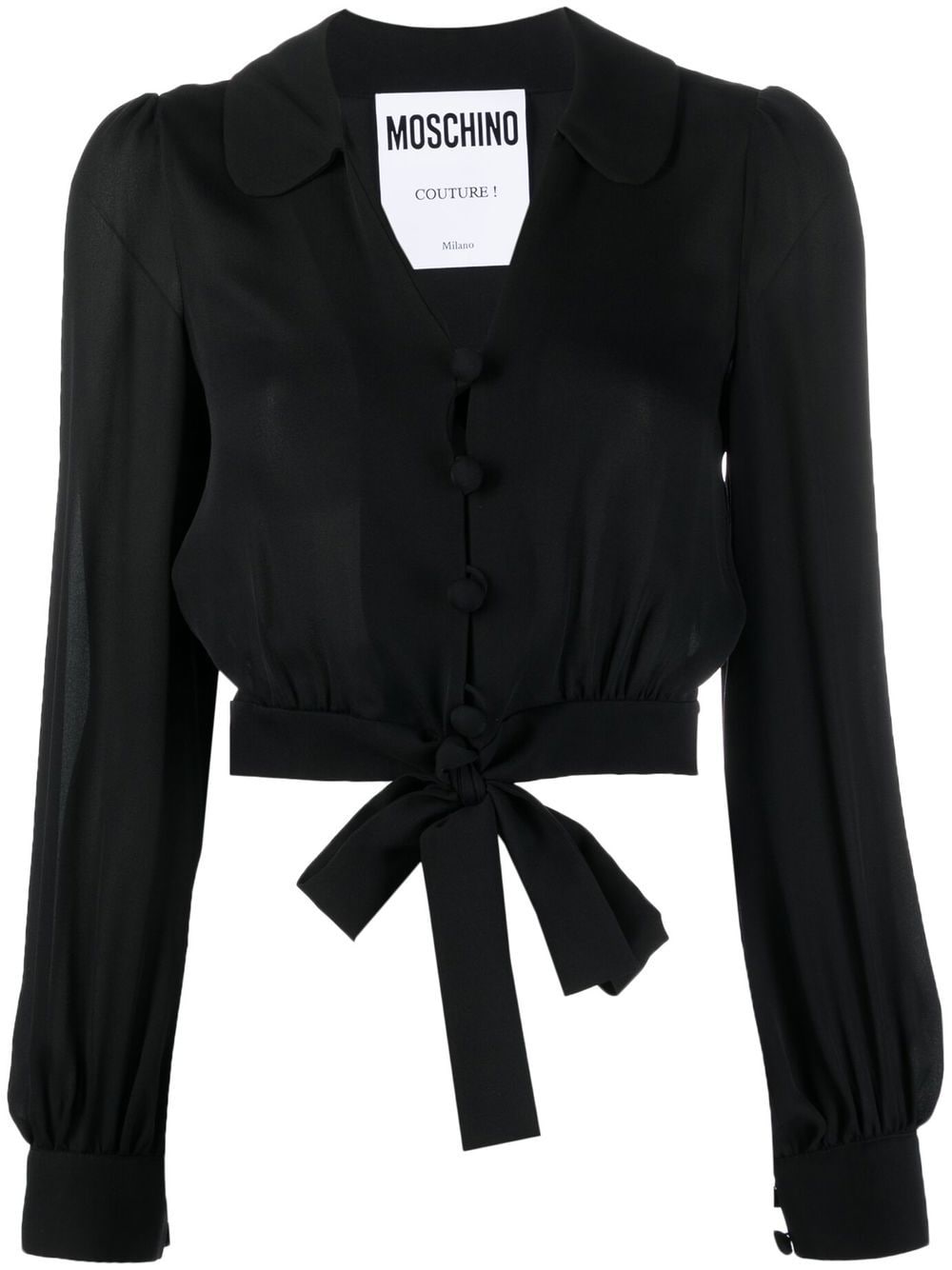 Moschino cropped tied-hem silk blouse - Black von Moschino