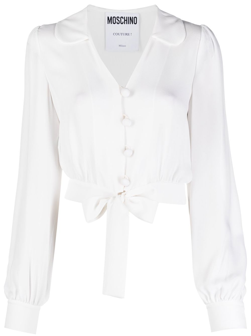 Moschino cropped tied-hem silk blouse - White von Moschino