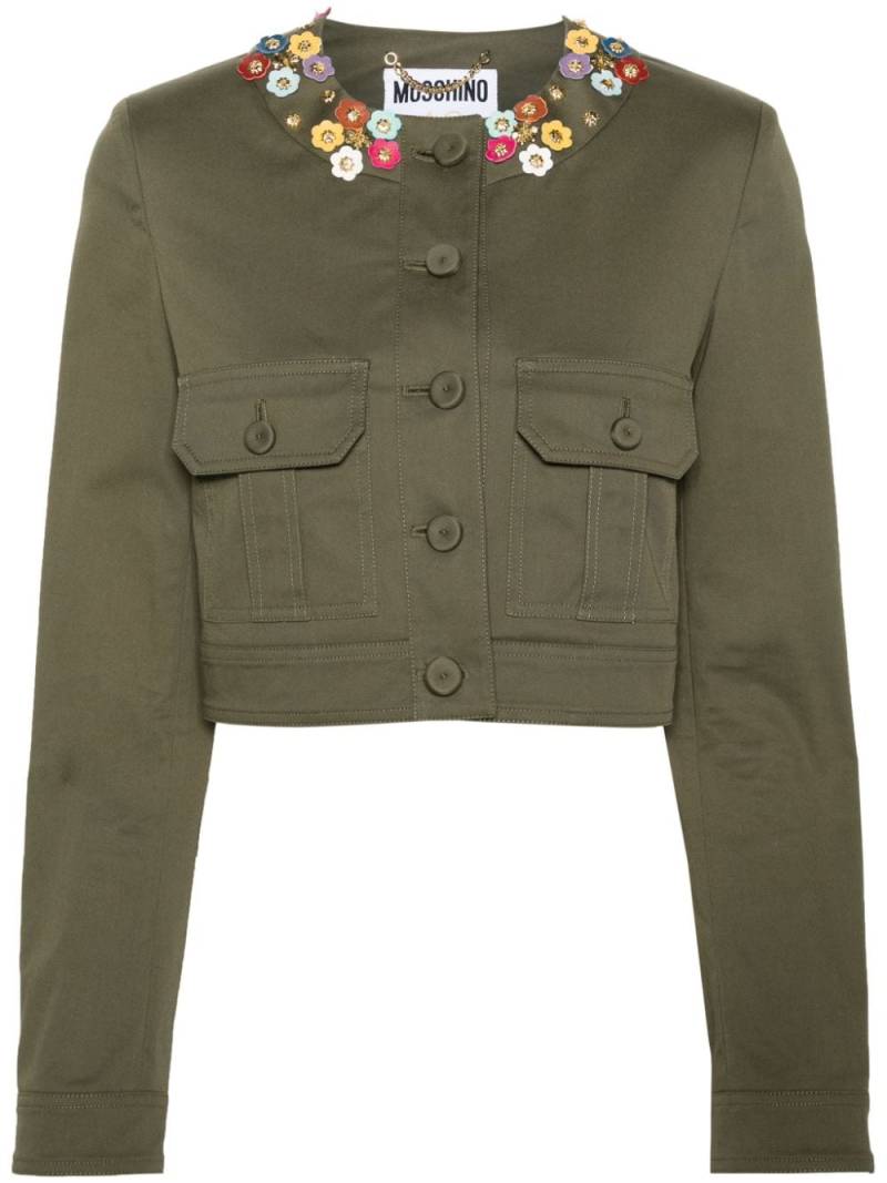 Moschino floral-appliqué cropped jacket - Green von Moschino