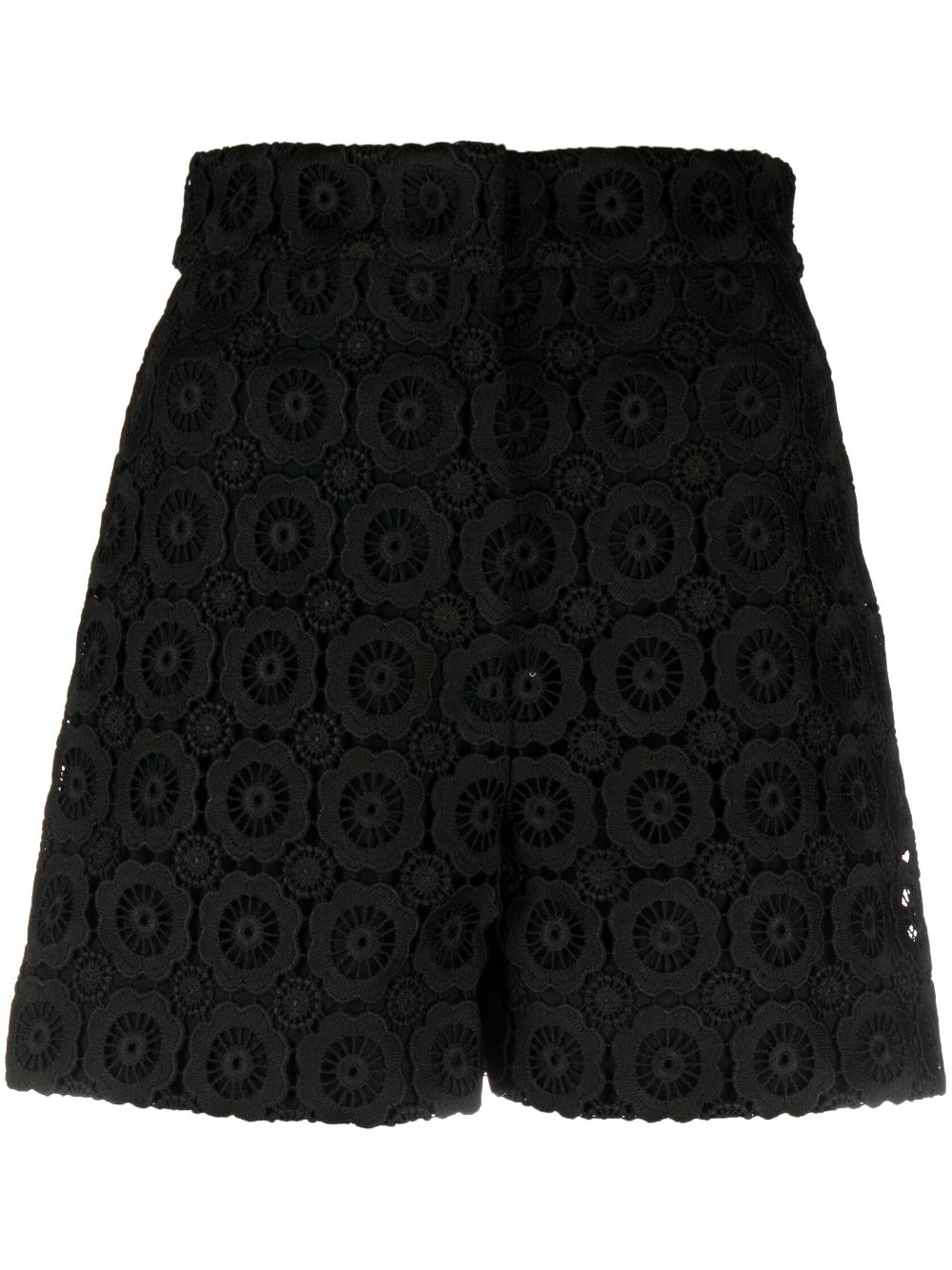 Moschino floral-appliqué high-waist mini shorts - Black von Moschino