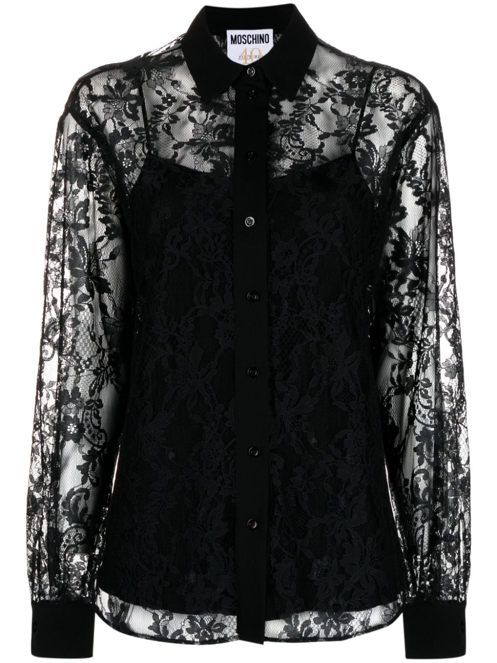 Moschino floral-lace button-up shirt - Black von Moschino