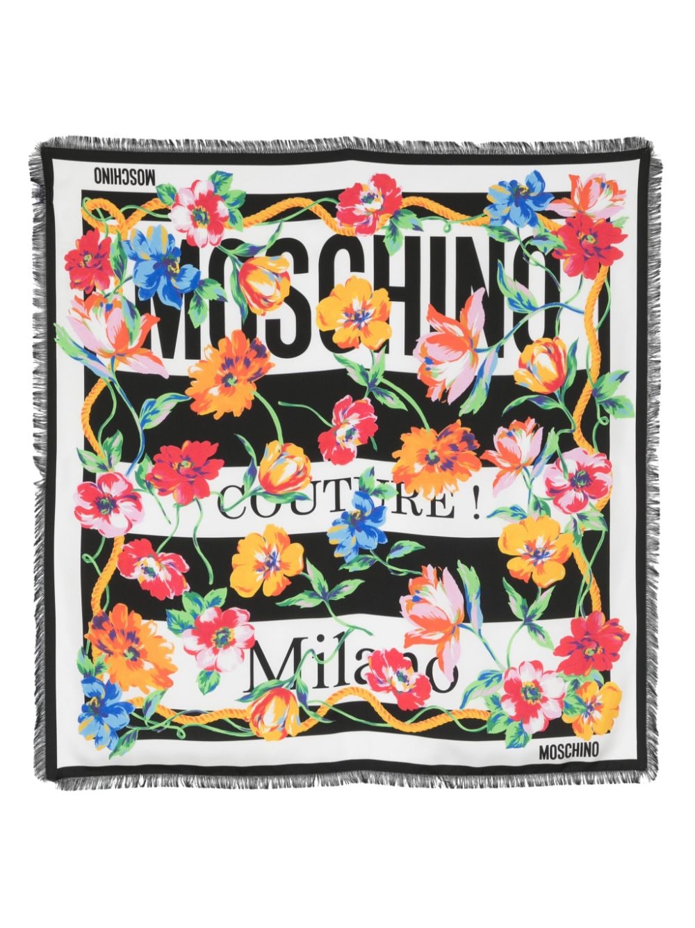 Moschino floral logo-print silk scarf - White von Moschino