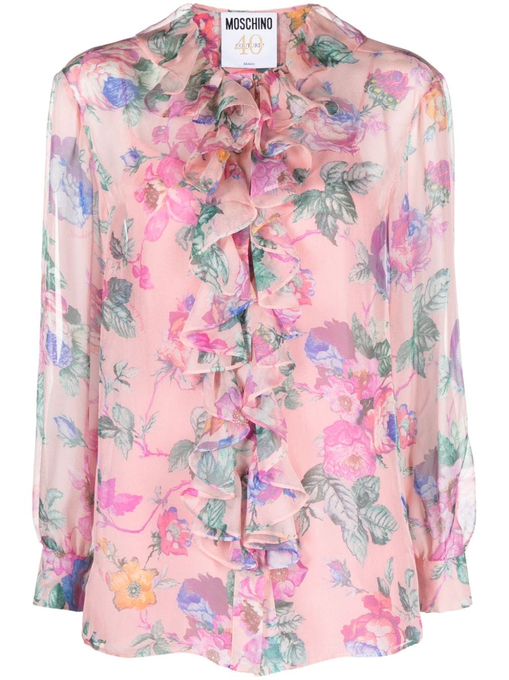 Moschino floral-print ruffled blouse - Pink von Moschino