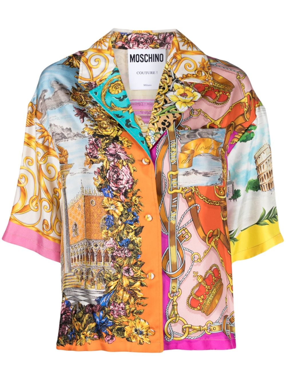 Moschino graphic-print silk shirt - Orange von Moschino