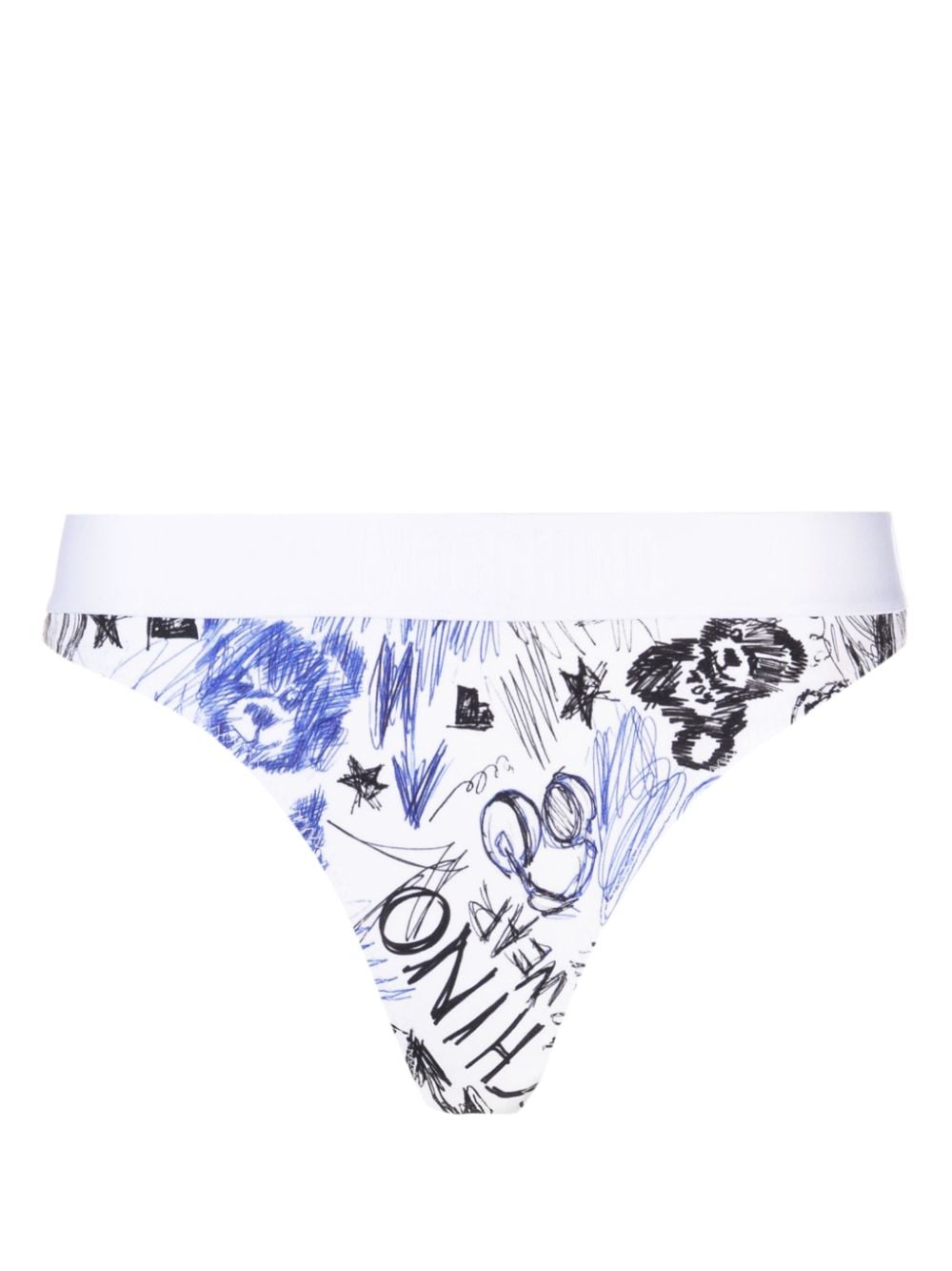 Moschino graphic-print stretch-cotton thong - White von Moschino