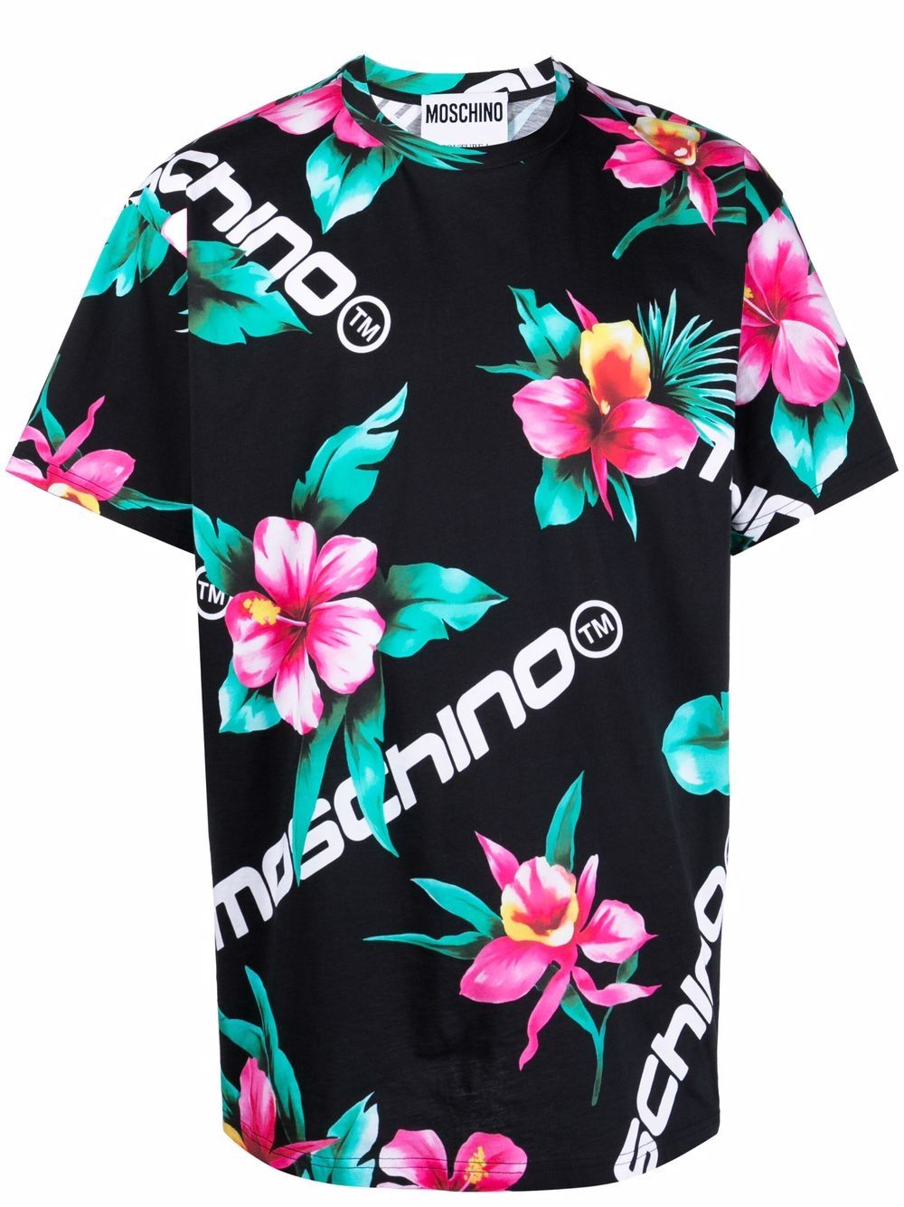 Moschino hibiscus logo-print cotton T-shirt - Black von Moschino