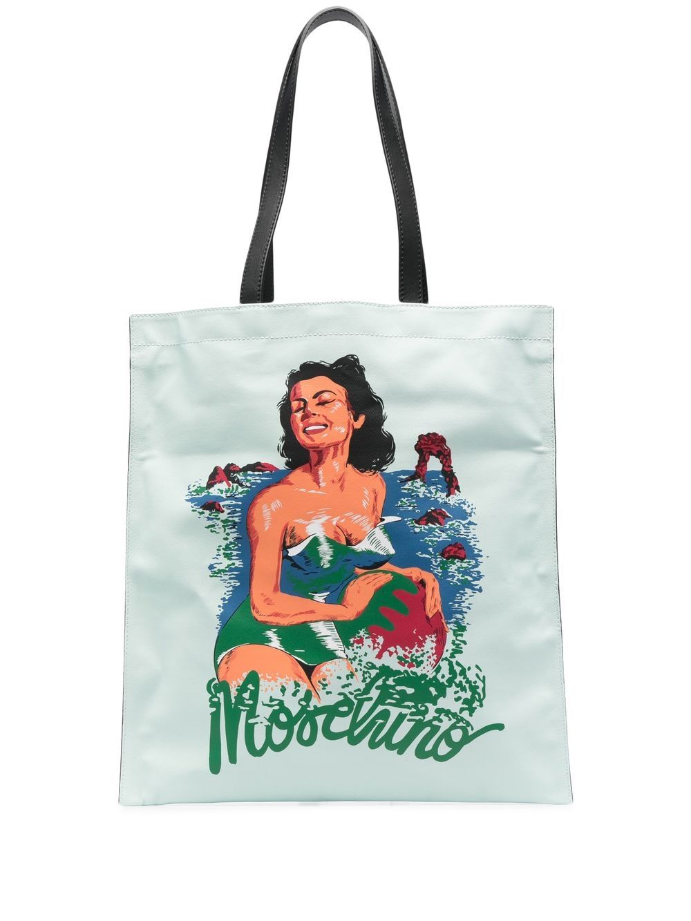 Moschino illustration-print leather tote - Blue von Moschino