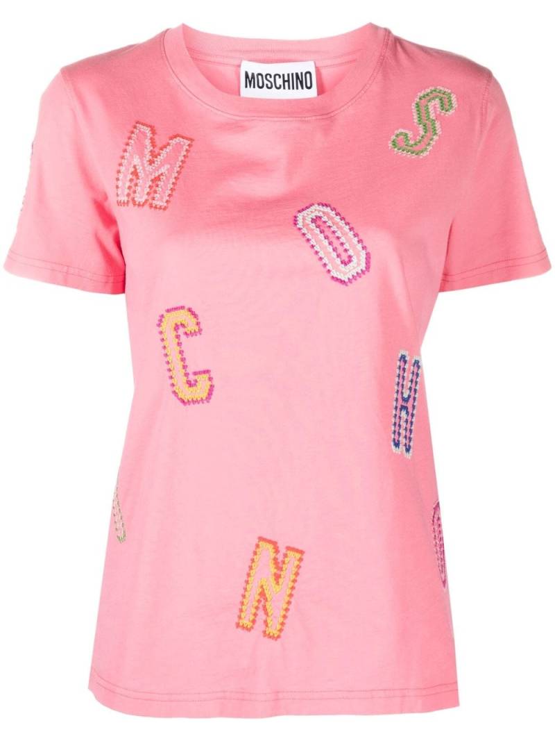 Moschino logo-embroidered cotton T-shirt - Pink von Moschino