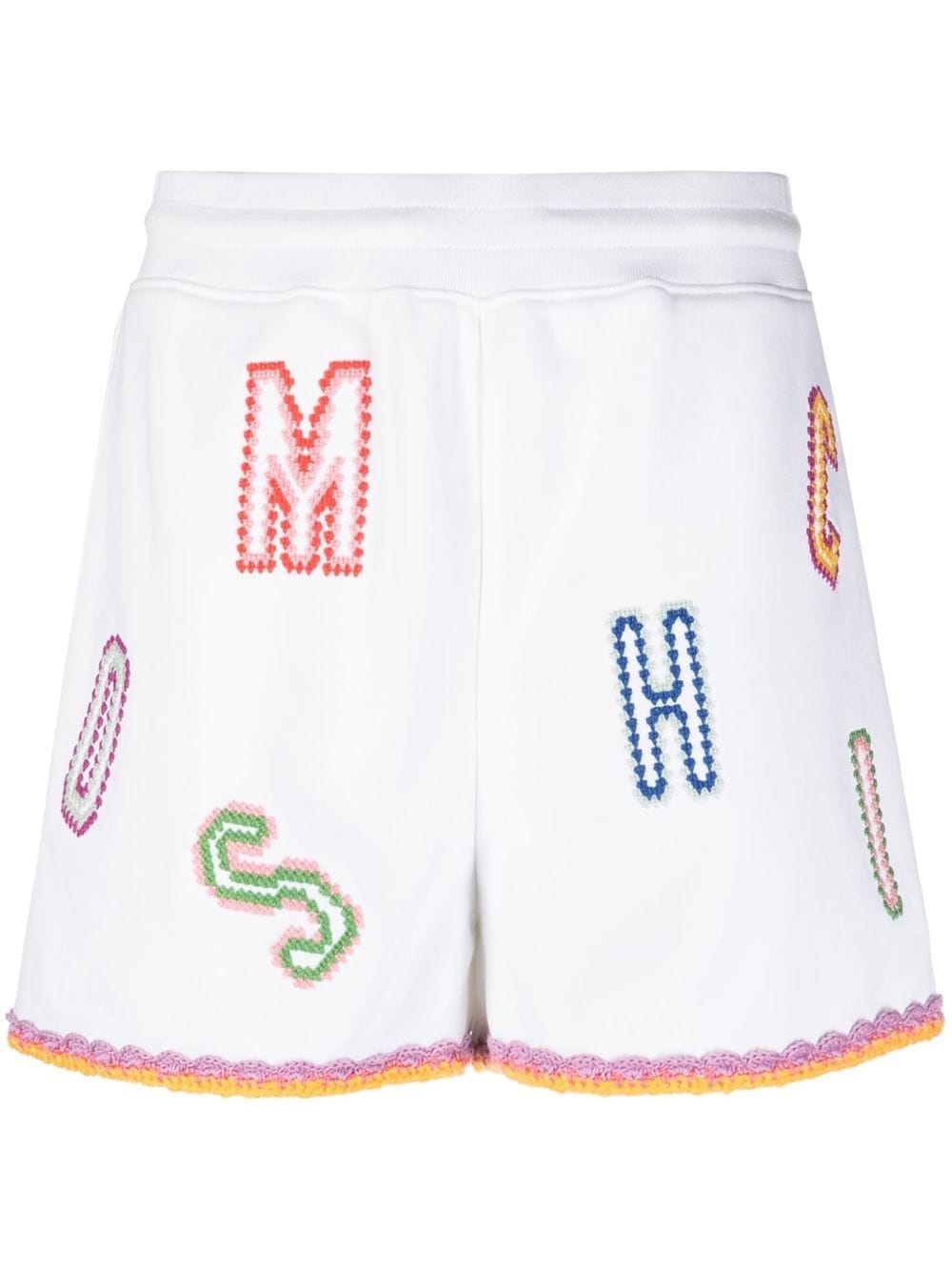 Moschino logo-embroidered lace-trim shorts - White von Moschino