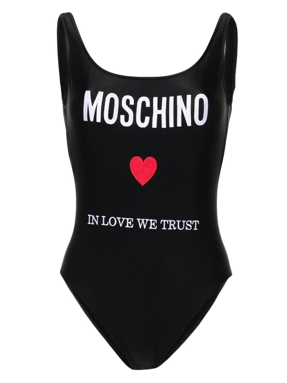 Moschino logo-embroidered open-back swimsuit - Black von Moschino