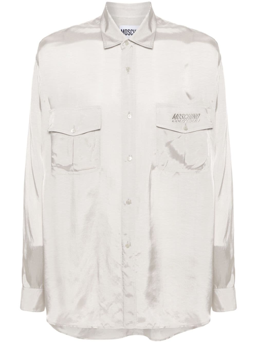 Moschino logo-embroidered satin-finish shirt - Grey von Moschino