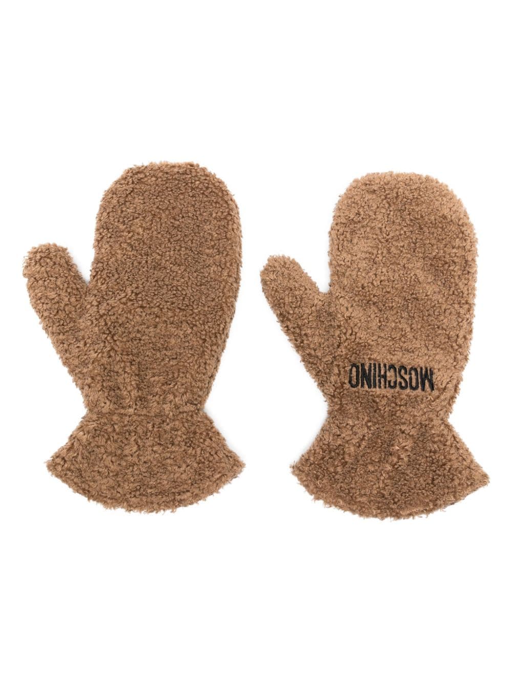 Moschino logo-embroidered shearling mittens - Neutrals von Moschino