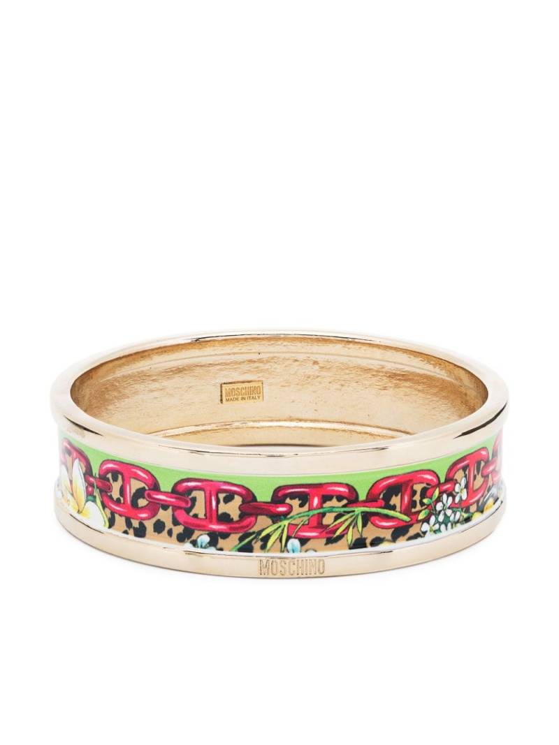 Moschino logo-engraved floral-print bracelet - Green von Moschino