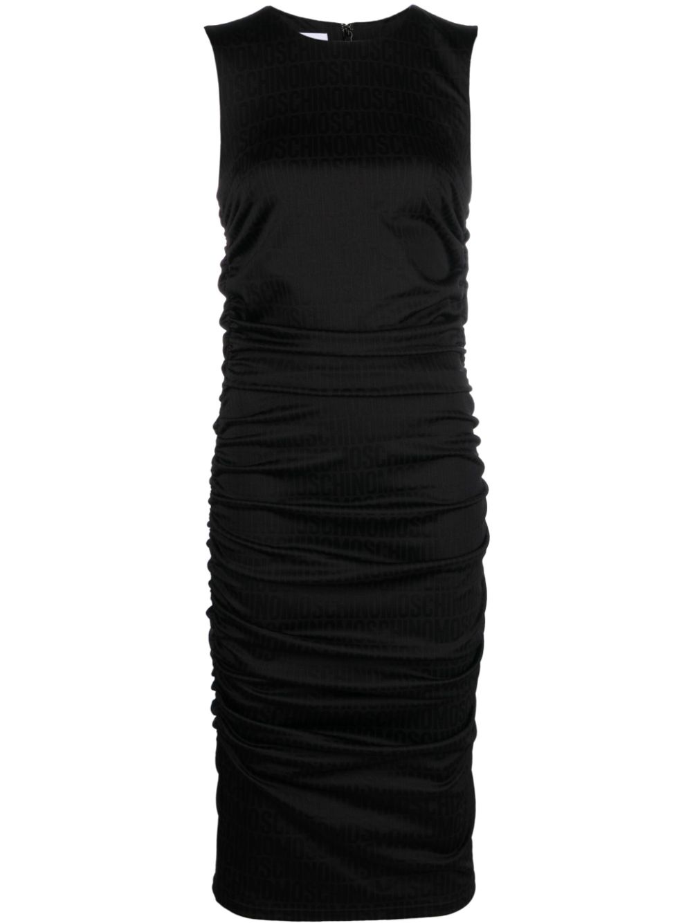 Moschino logo-jacquard ruched midi dress - Black von Moschino