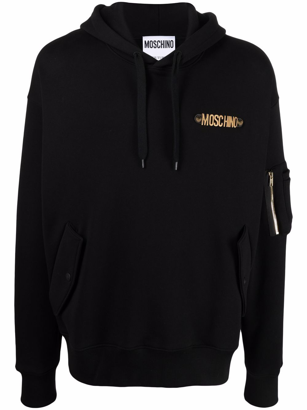 Moschino logo-lettering cotton hoodie - Black von Moschino