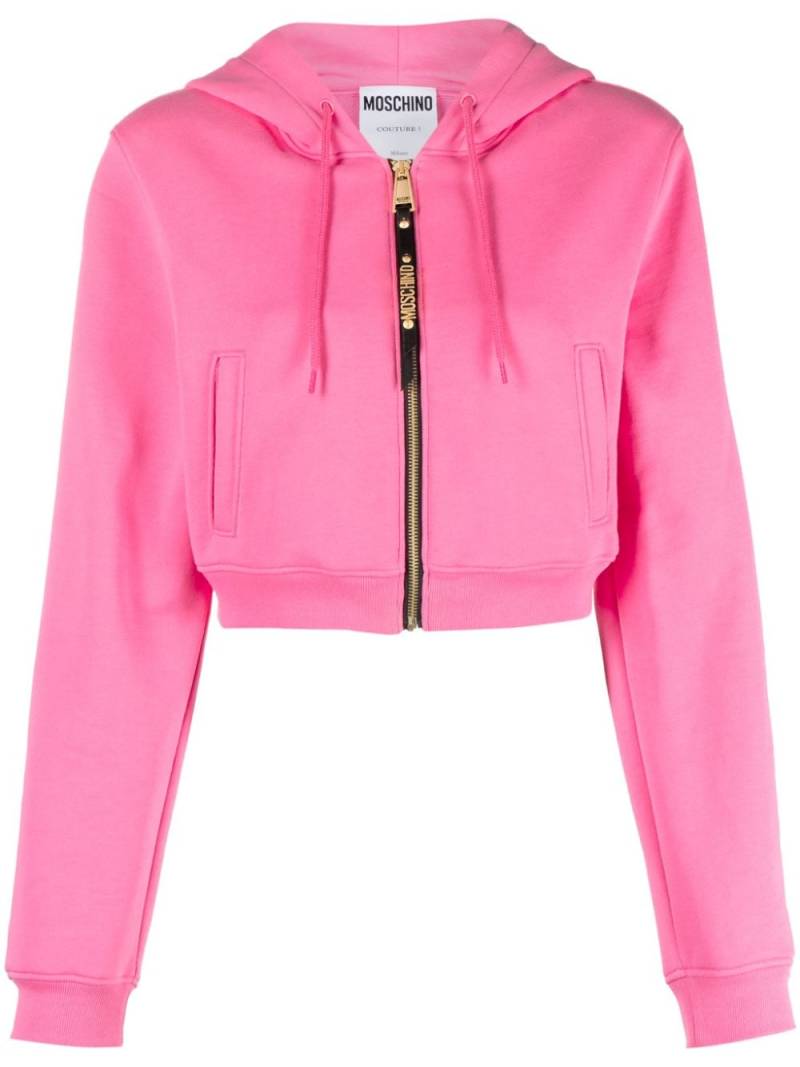 Moschino logo-lettering cropped hoodie - Pink von Moschino
