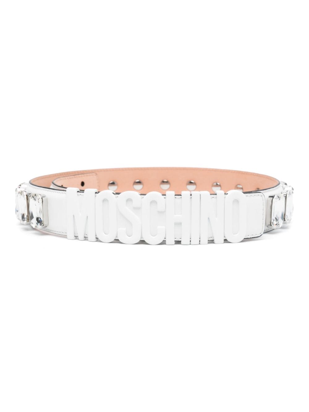 Moschino logo-lettering crystal-embellished belt - White von Moschino