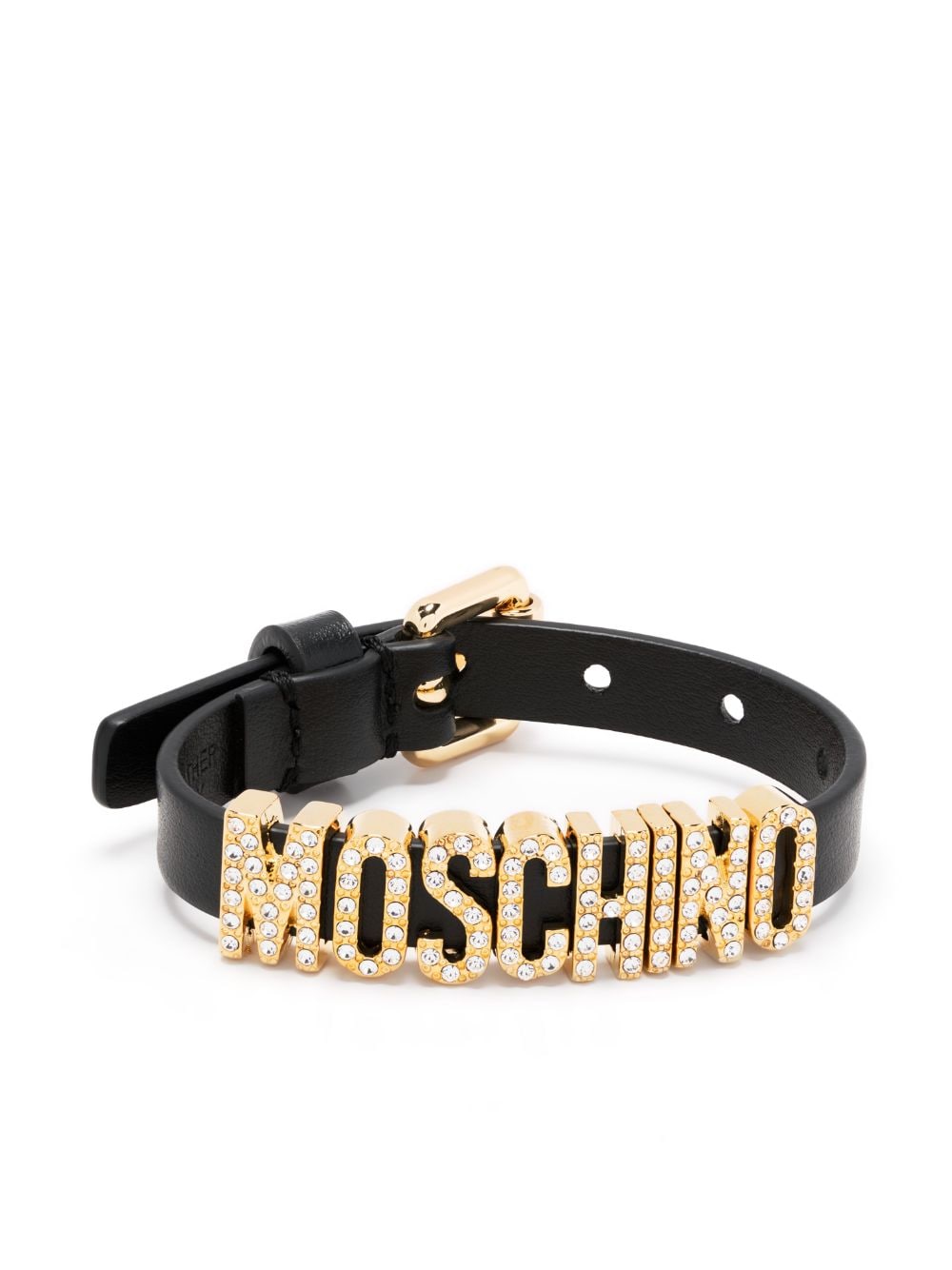 Moschino logo-lettering leather bracelet - Black von Moschino