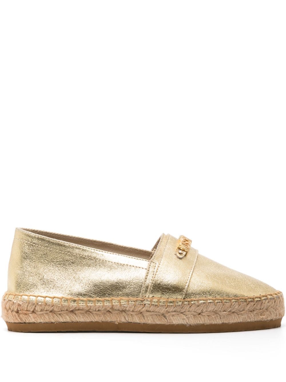 Moschino logo-lettering metallic leather espadrilles - Gold von Moschino