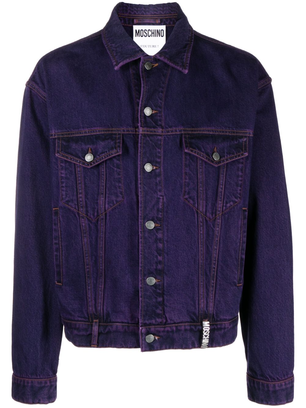 Moschino logo-plaque coloured denim jacket - Purple von Moschino