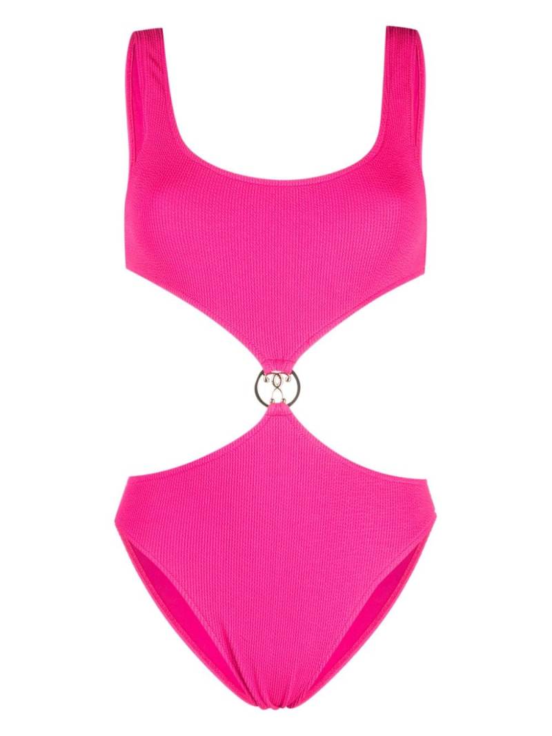 Moschino logo plaque cut-out swimsuit - Pink von Moschino